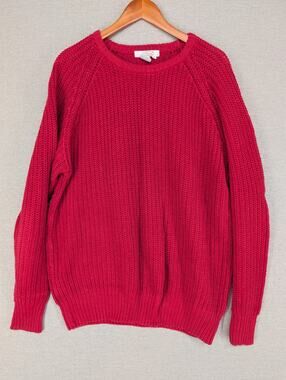 Vintage 80s 90s Oakbrook Crewneck Knit Sweater Red Pullover Size Large